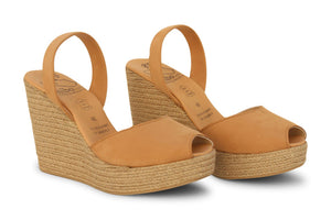 Mibo Avarcas Tan Espadrille Wedge Leather Slingback Sandals