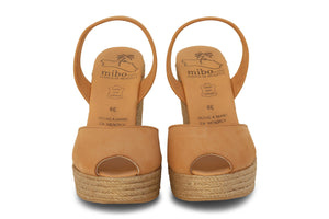Mibo Avarcas Tan Espadrille Wedge Leather Slingback Sandals