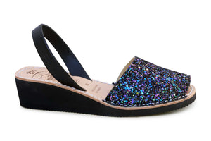 Mibo Avarcas Black Multi Glitter Wedges Menorcan Sandals