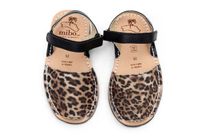 Mibo Avarcas Leopard Print Hook & Loop Menorcan Sandals
