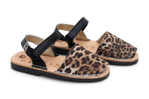 Mibo Leopard Print Hook & Loop Menorcan Sandals