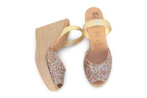 Mibo Avarcas Multi Glitter Espadrille Wedge Slingback Sandals