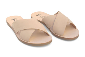 Mibo Nude Leather Crossover Sandals