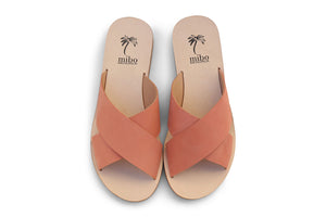 Mibo Salmon Leather Crossover Sandals