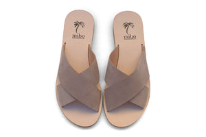 Mibo Taupe Leather Crossover Sandals