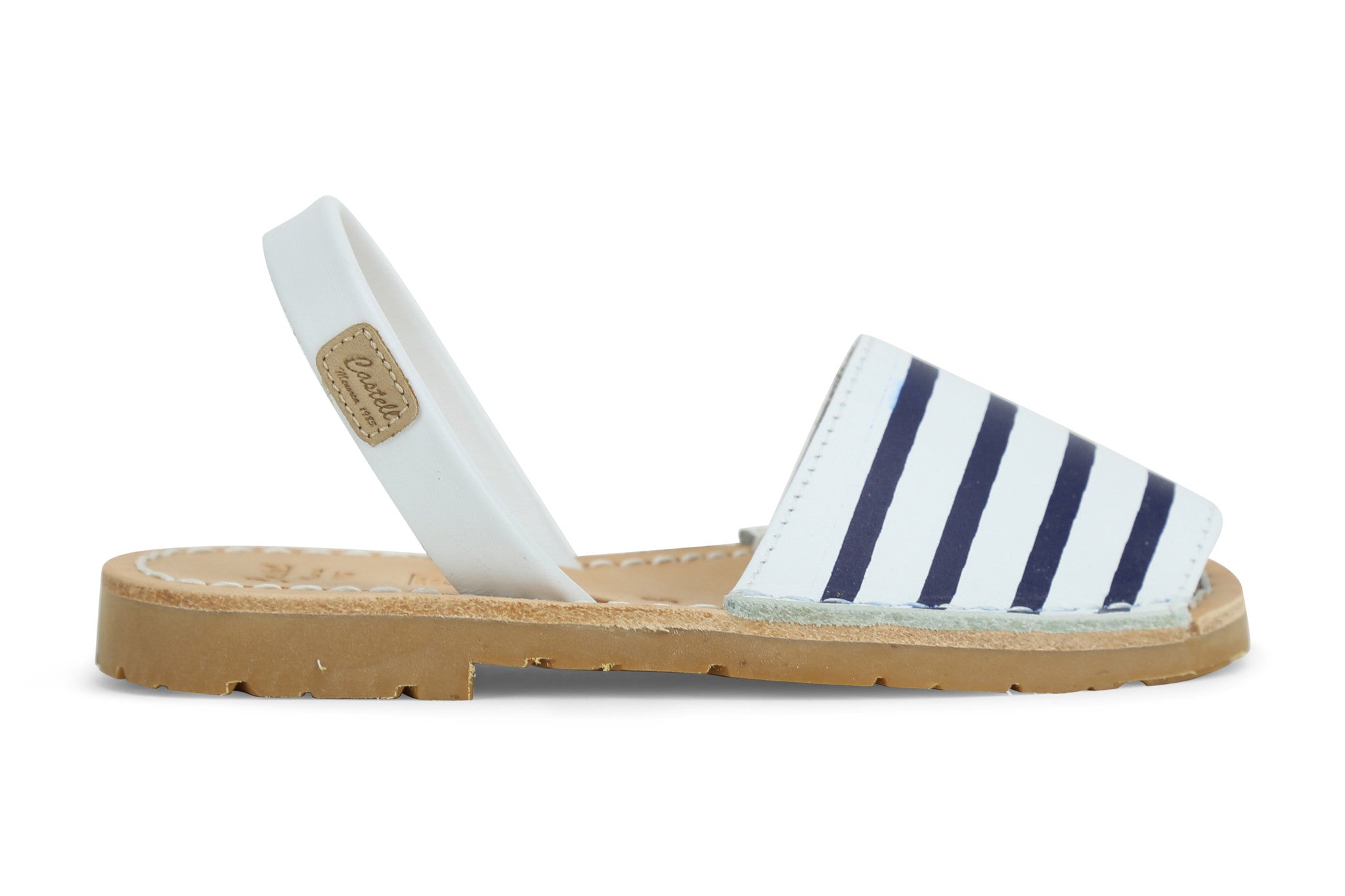 Castell Avarcas Kids Maritime Navy Stripes Leather Slingback Sandals