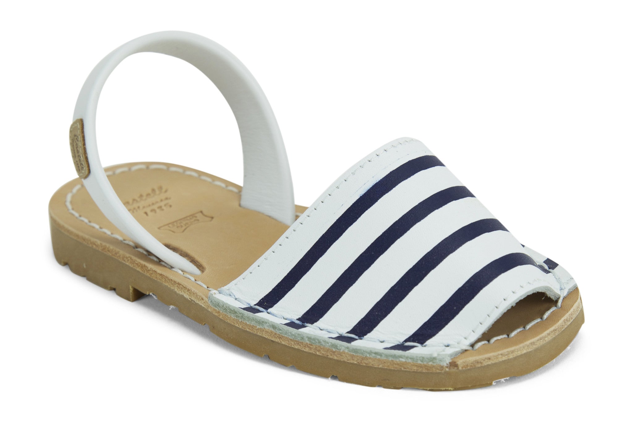 Castell Avarcas Kids Maritime Navy Stripes Leather Slingback Sandals