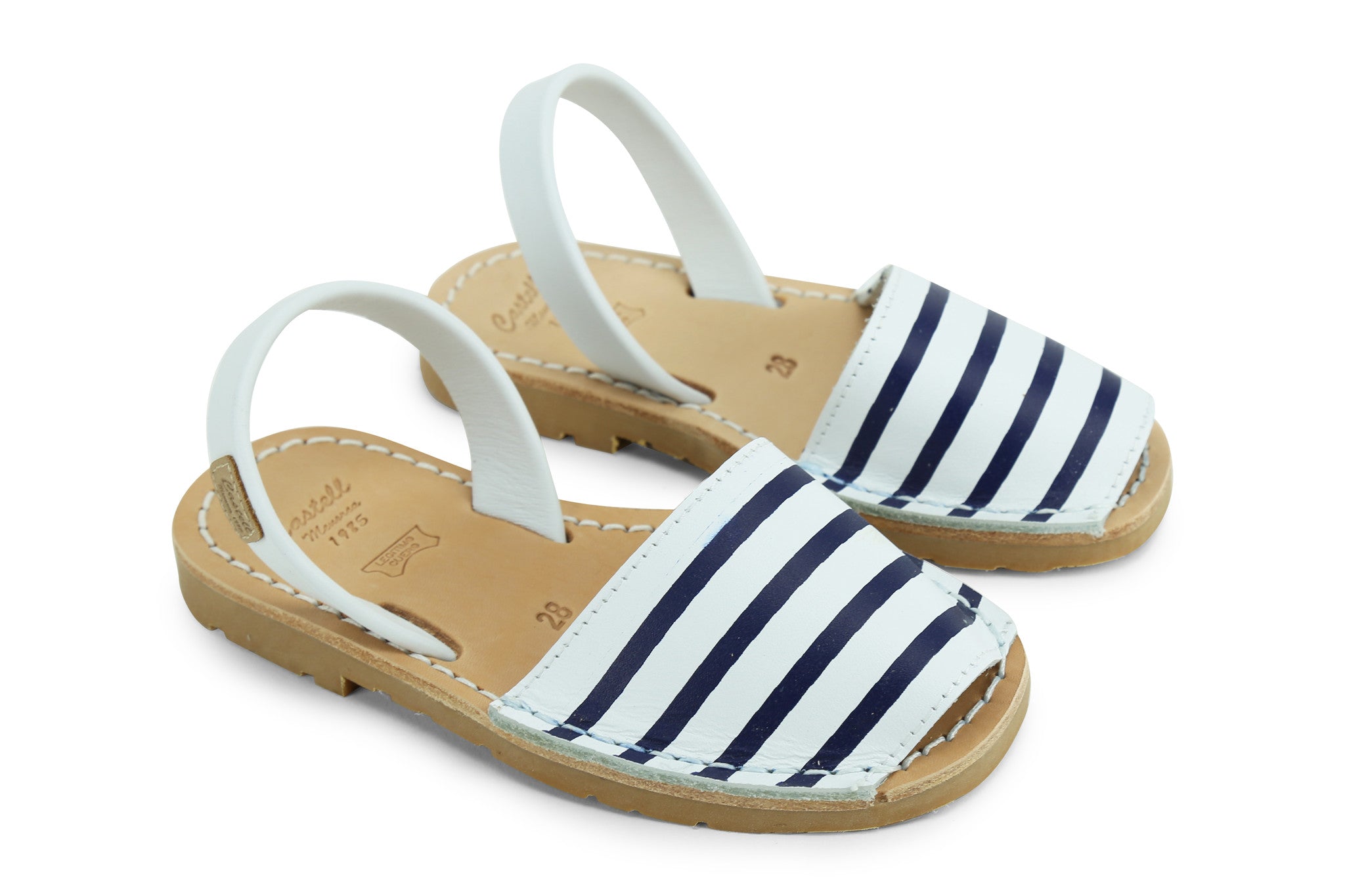 Castell Avarcas Kids Maritime Navy Stripes Leather Slingback Sandals