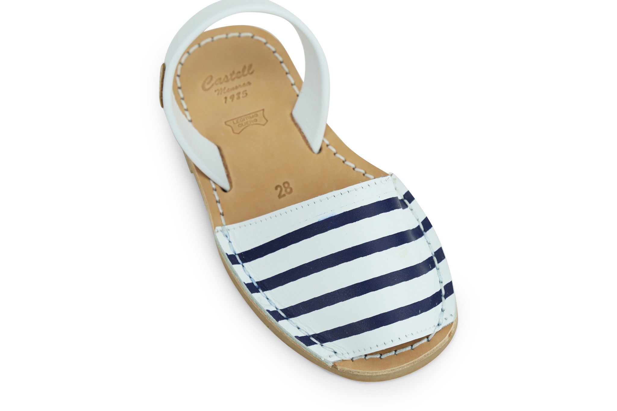 Castell Avarcas Kids Maritime Navy Stripes Leather Slingback Sandals