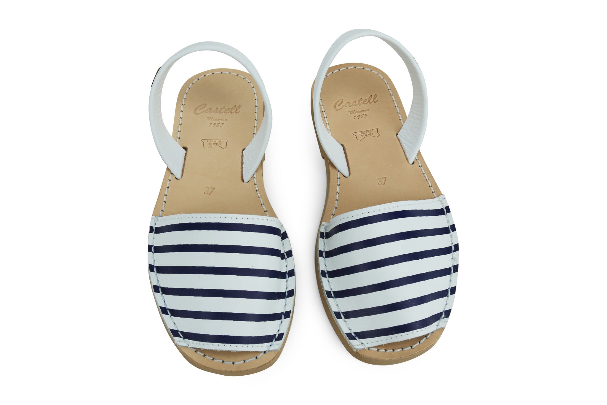 Castell Avarcas Women's Maritime Navy Stripes Leather Slingback Sandals