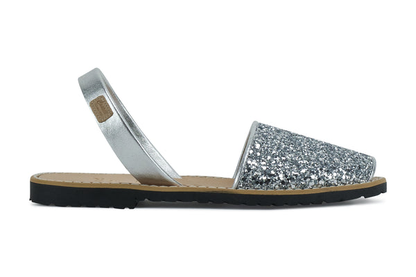 Castell Avarcas Women's Classics Glitter Silver Leather Slingback Sandals