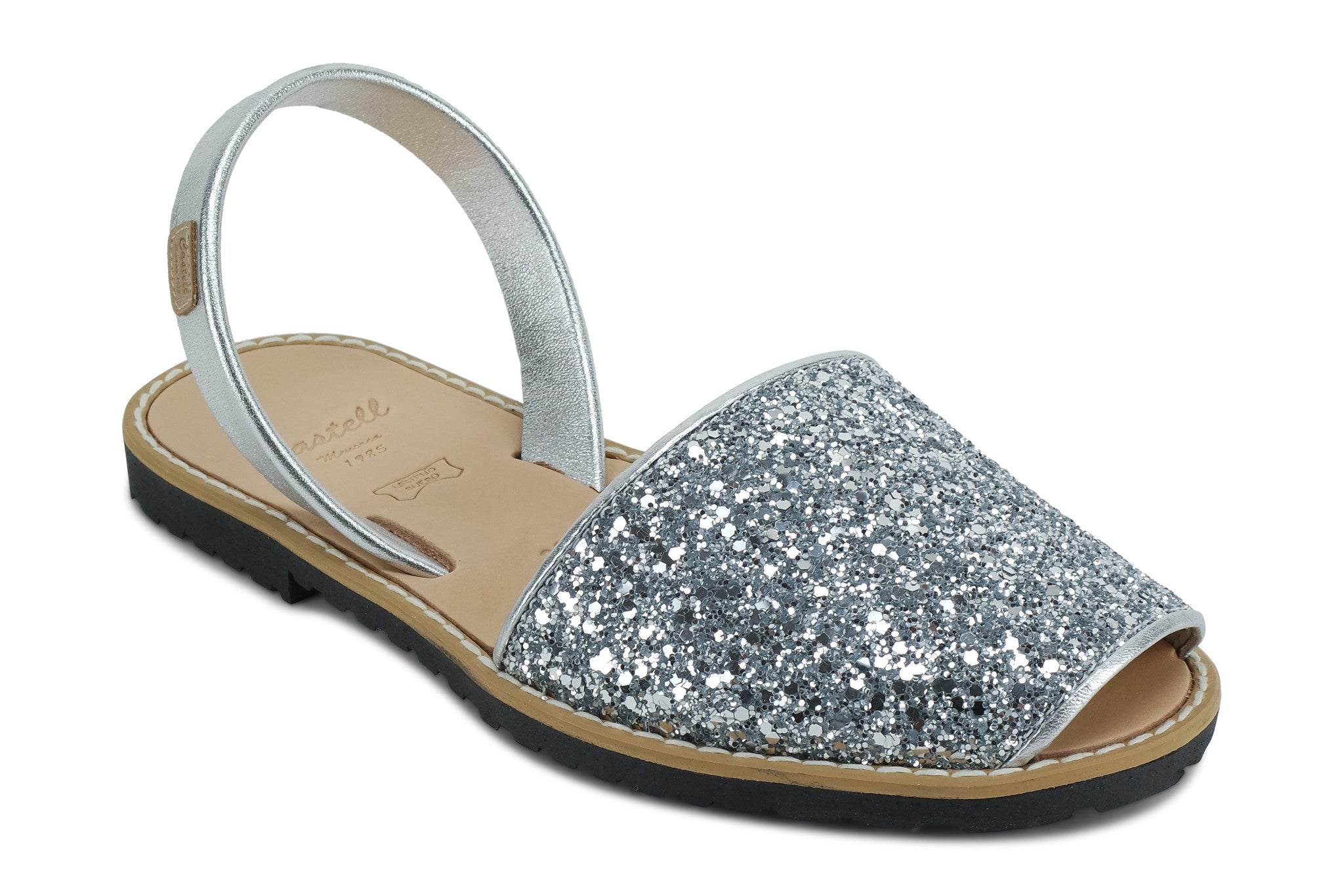 Castell Avarcas Women's Classics Glitter Silver Leather Slingback Sandals