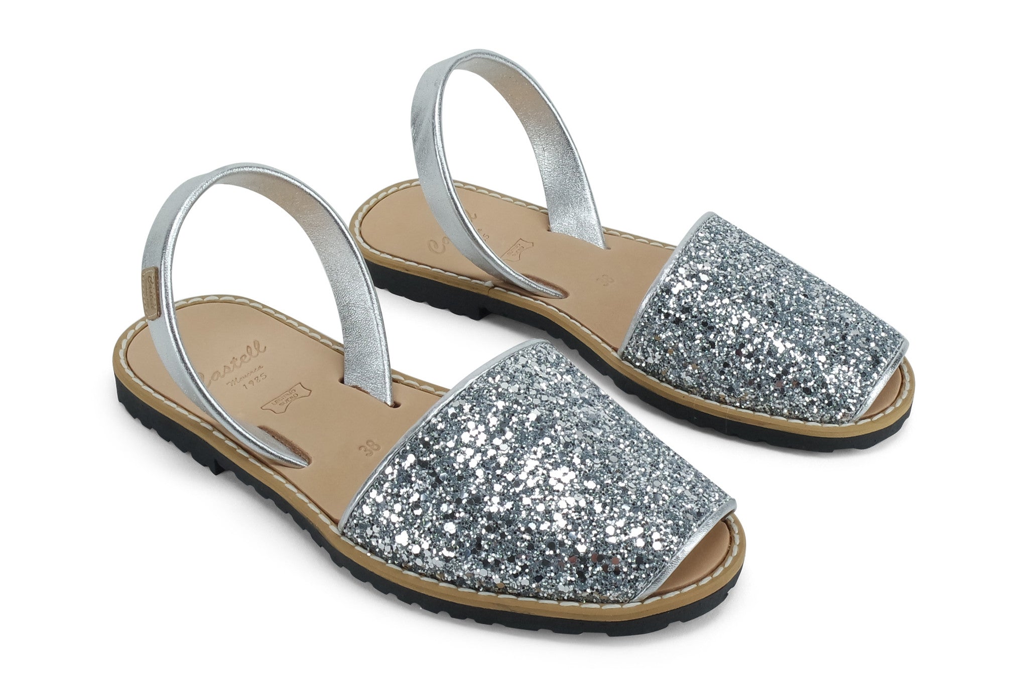 Castell Avarcas Women's Classics Glitter Silver Leather Slingback Sandals