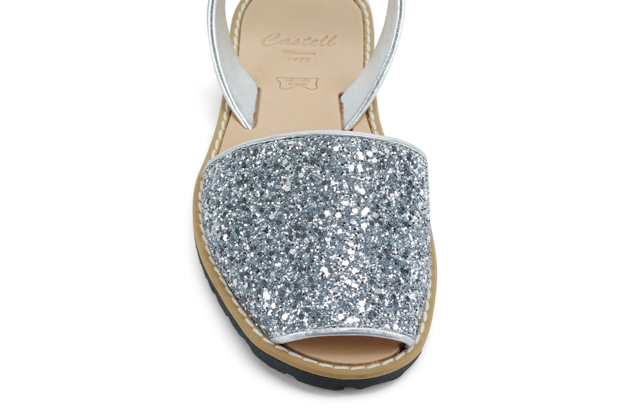 Castell Avarcas Women's Classics Glitter Silver Leather Slingback Sandals
