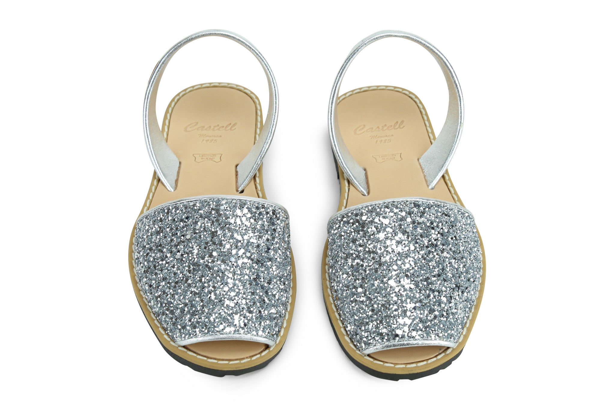 Castell Avarcas Women's Classics Glitter Silver Leather Slingback Sandals