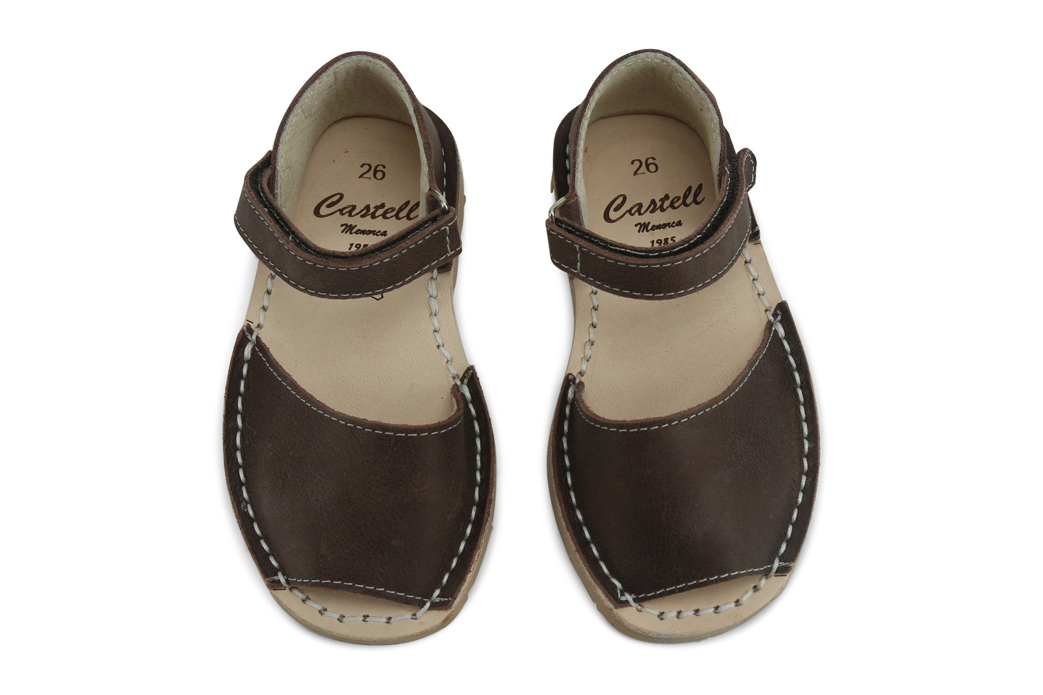 Castell Avarcas Kids Frailera Cacao Leather Velcro Strap Sandals
