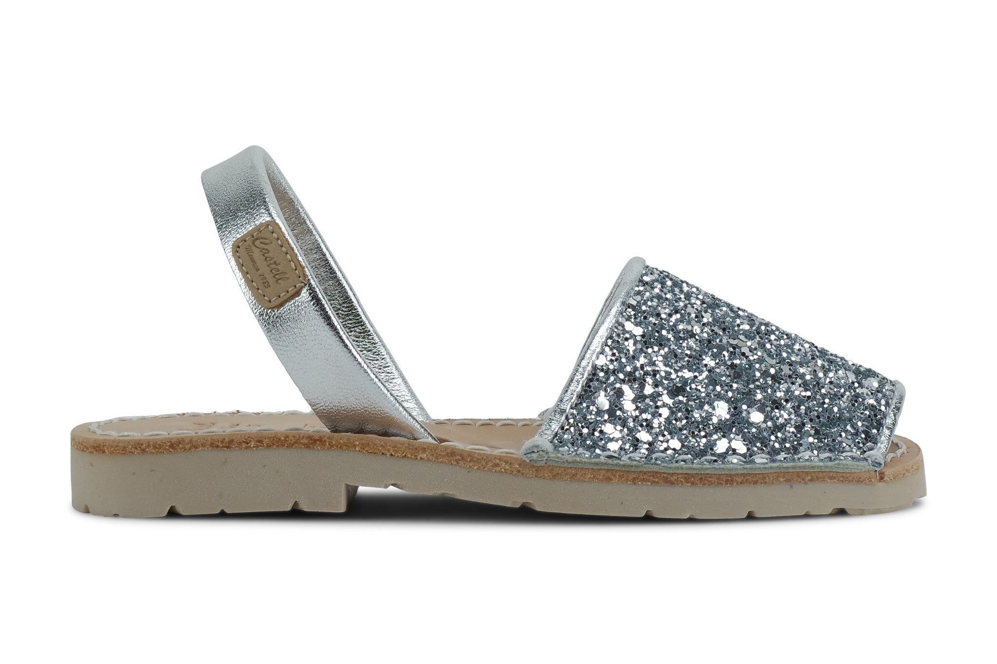 Castell Avarcas Kids Classics Glitter Silver Leather Slingback Sandals
