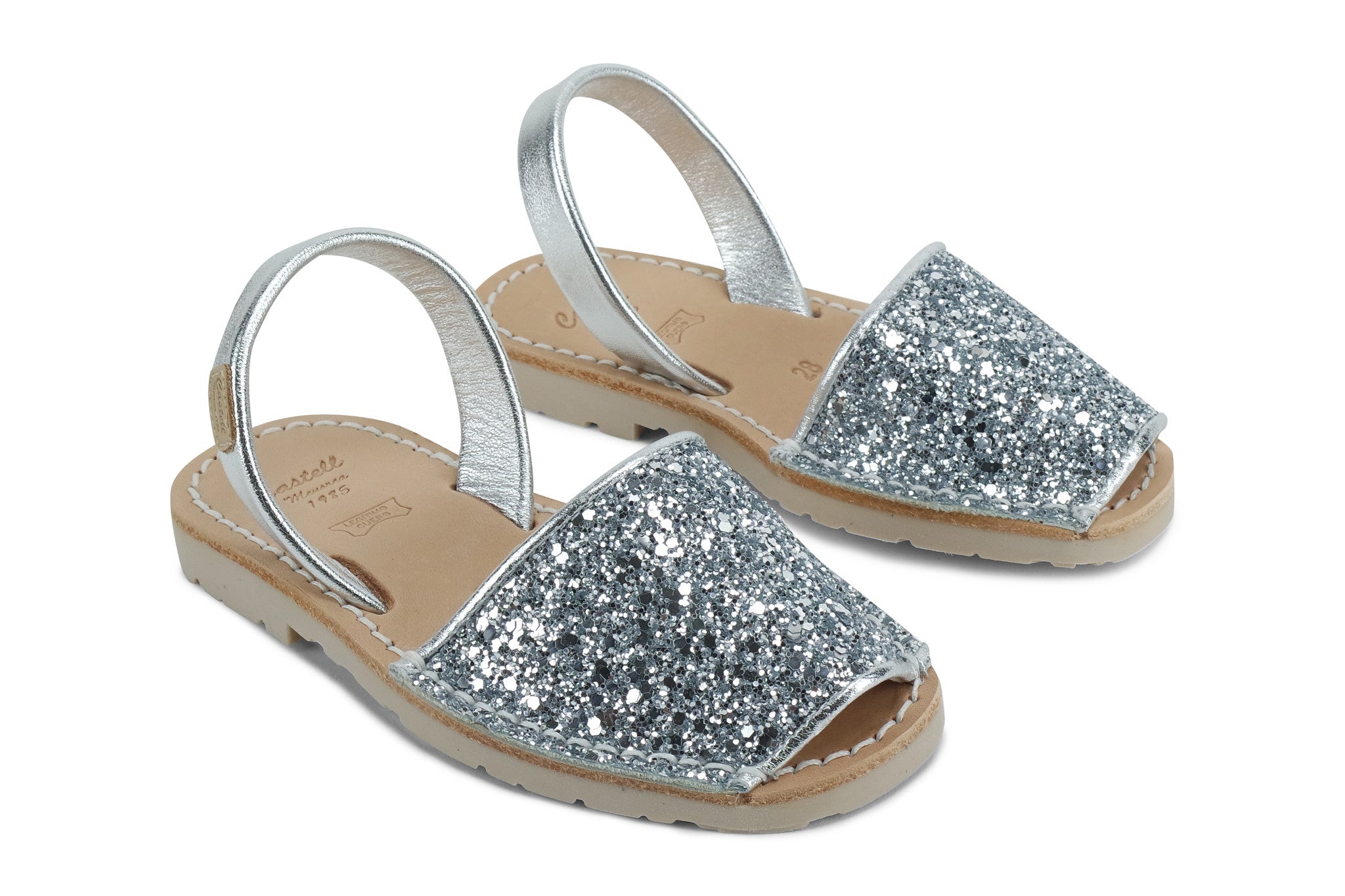 Castell Avarcas Kids Classics Glitter Silver Leather Slingback Sandals ...