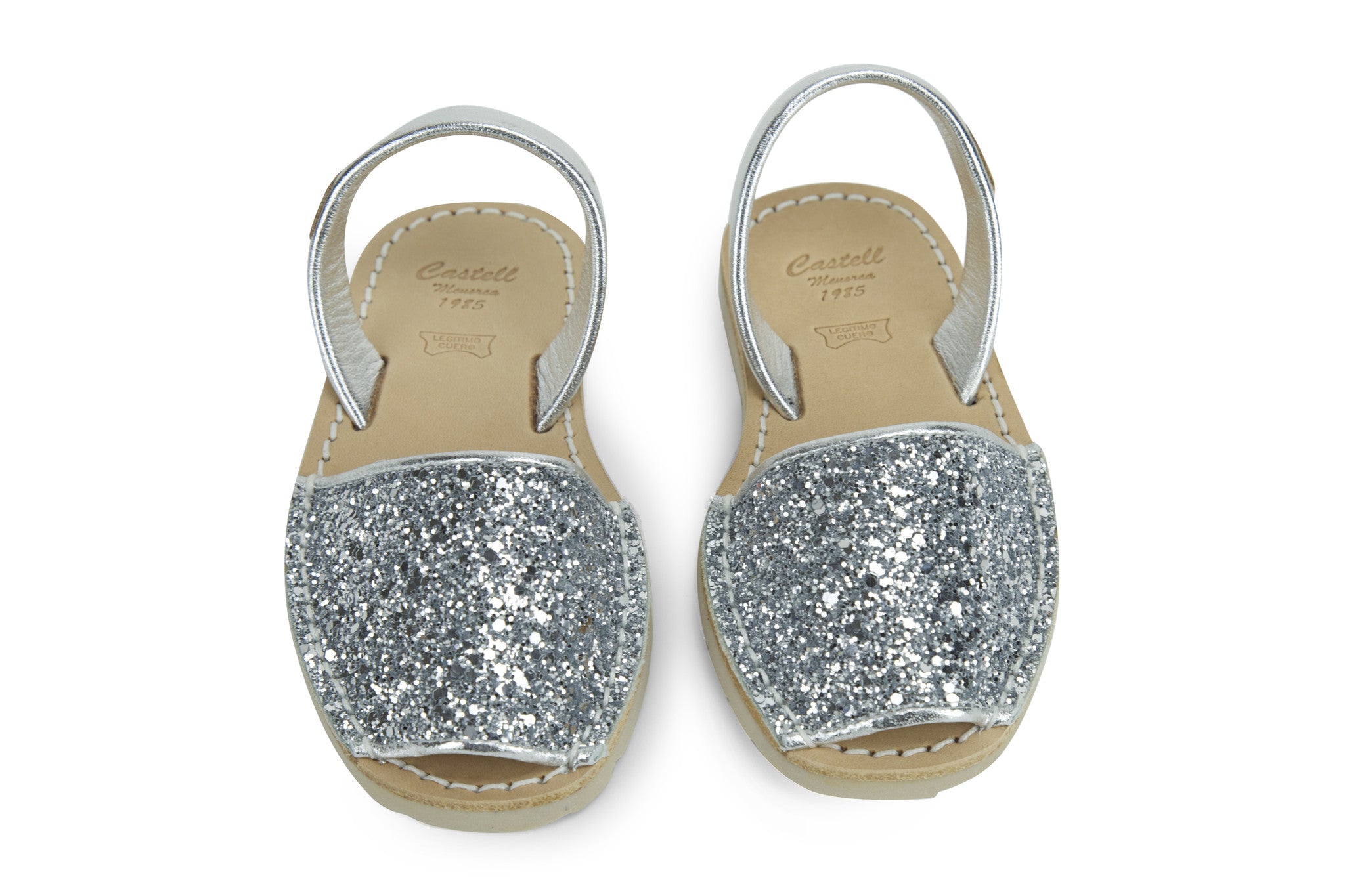 Castell Avarcas Kids Classics Glitter Silver Leather Slingback Sandals