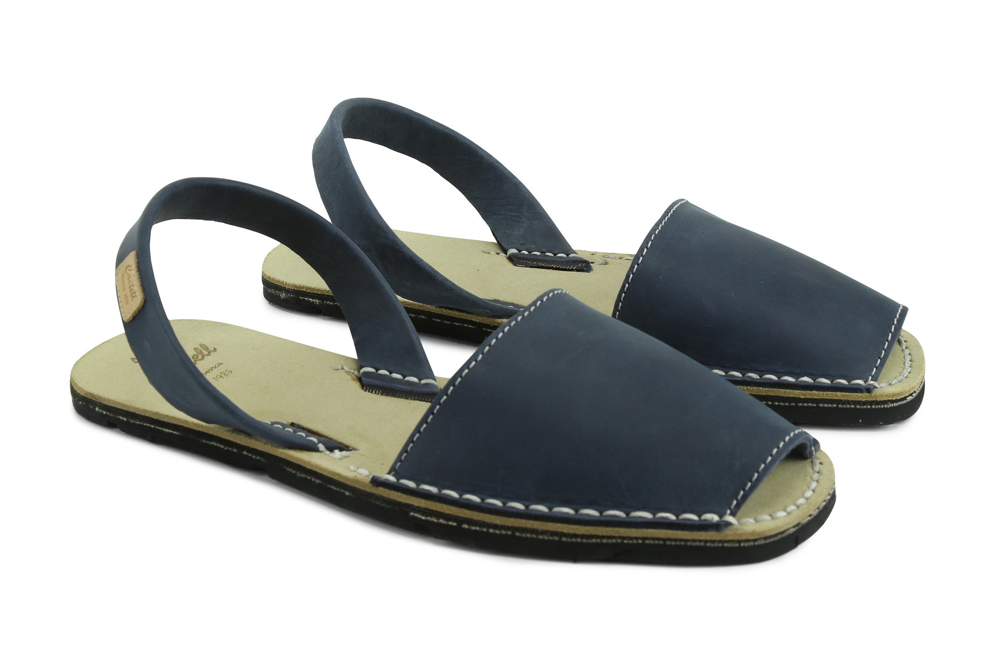 Castell Avarcas Men's Rustic Navy Blue Leather Slingback Sandals