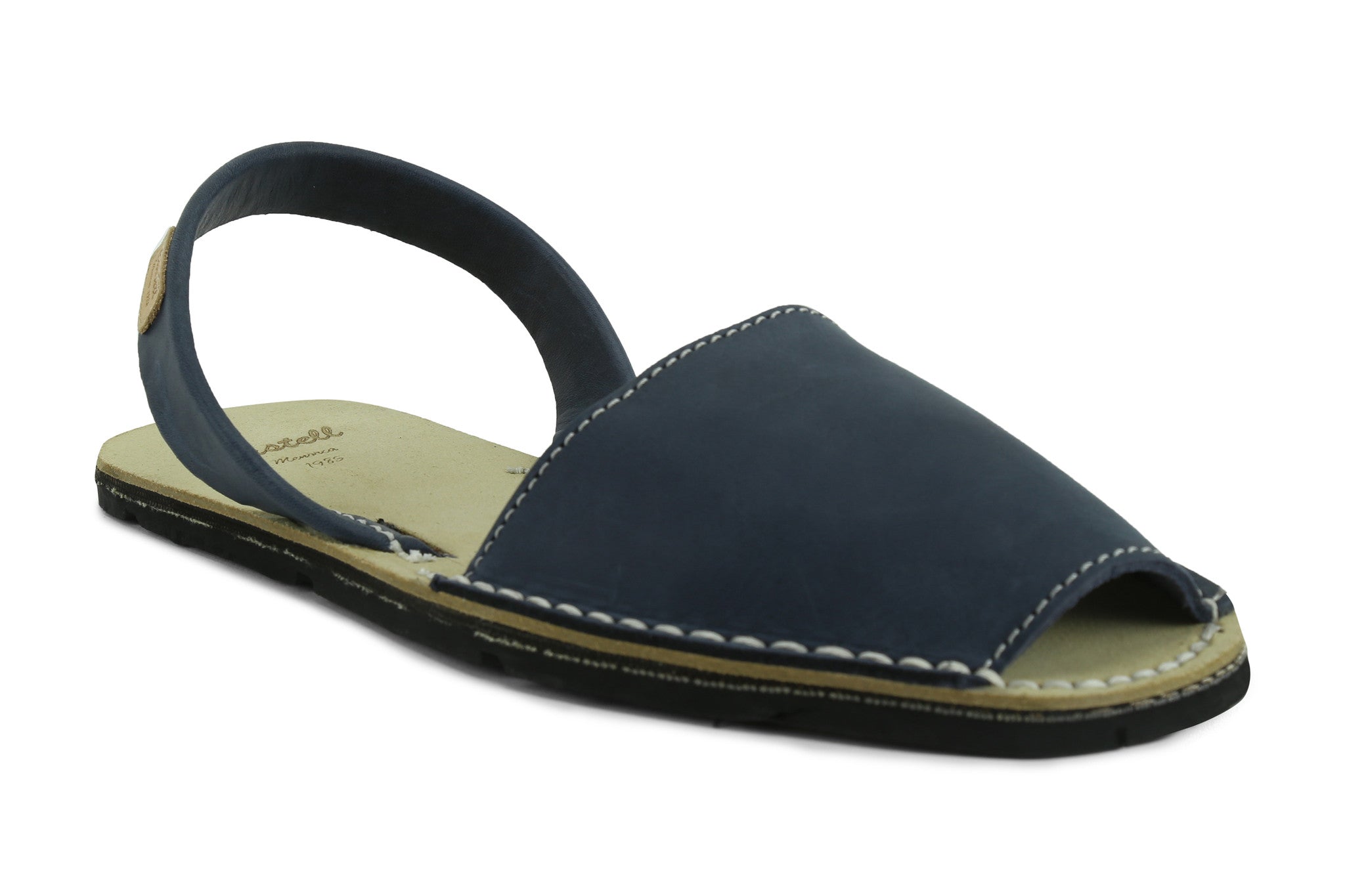Castell Avarcas Men's Rustic Navy Blue Leather Slingback Sandals