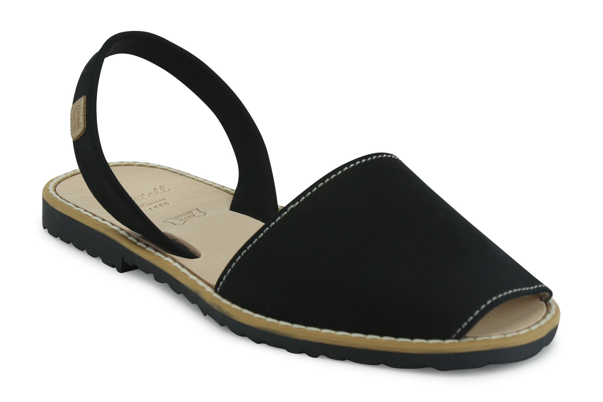 Castell Avarcas Women's Classics Black Leather Slingback Sandals