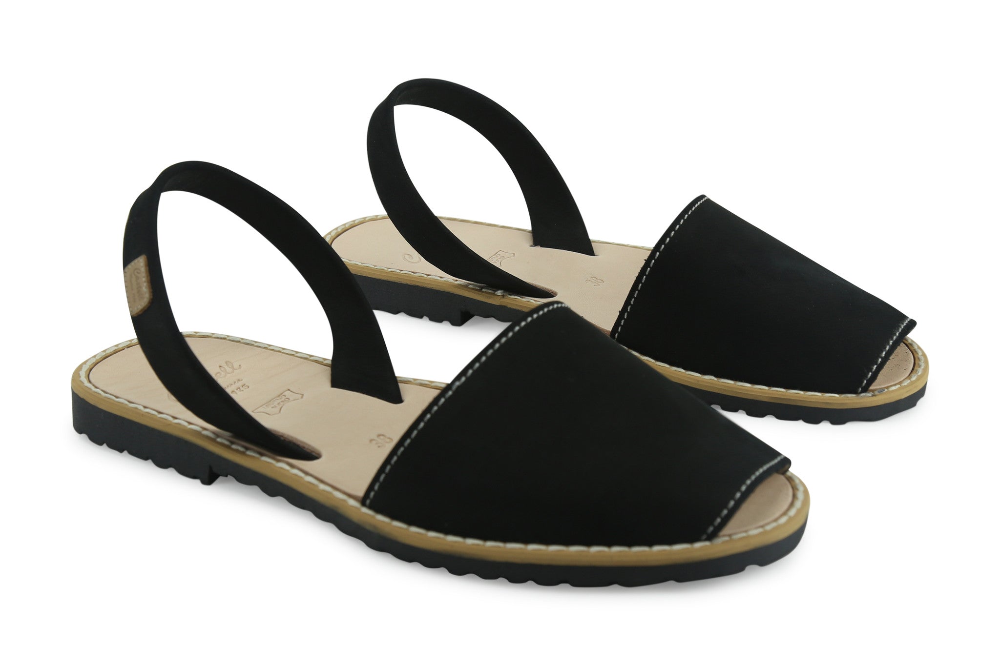 Castell Avarcas Women's Classics Black Leather Slingback Sandals