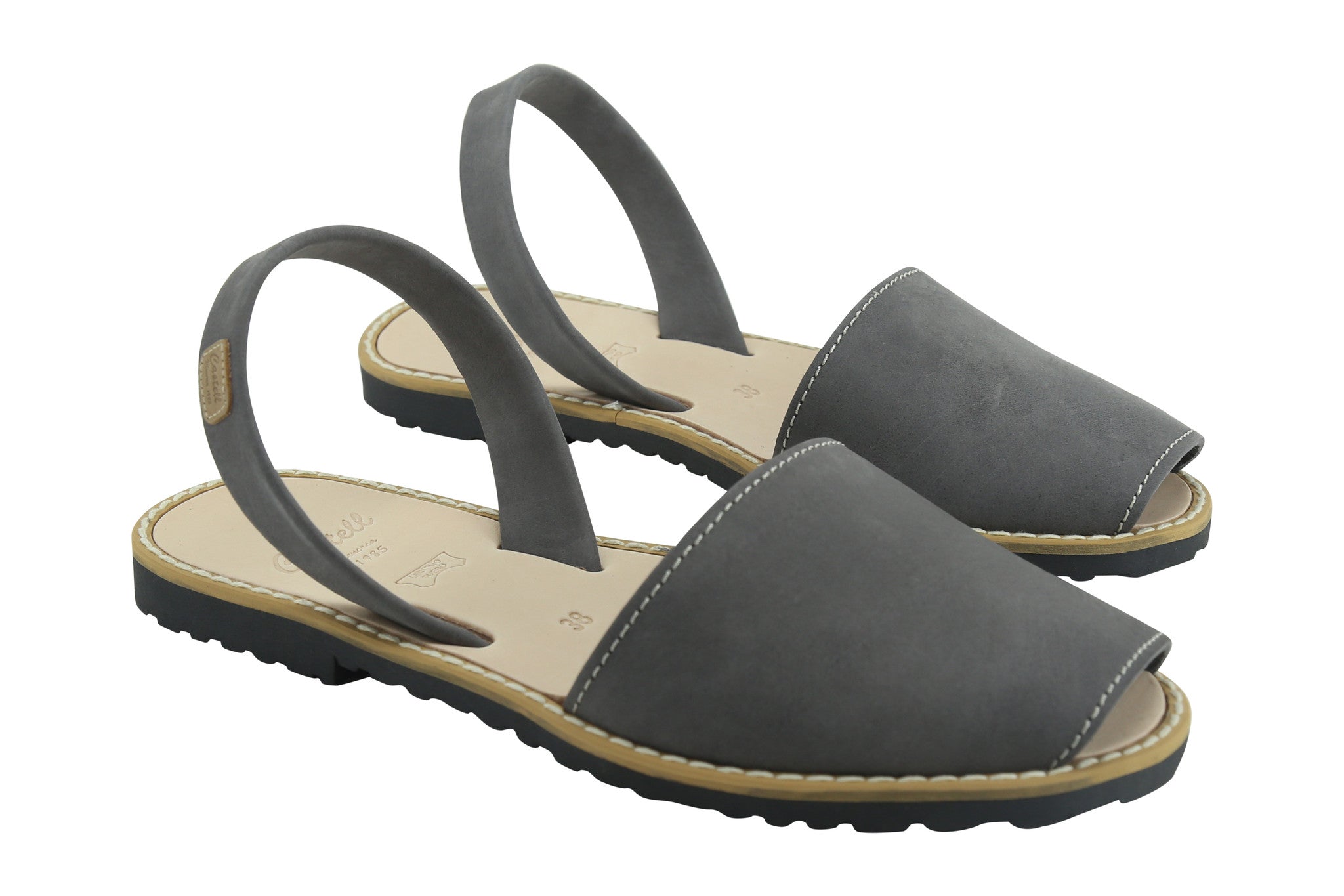 Castell Avarcas Women's Classics Grey Leather Slingback Sandals