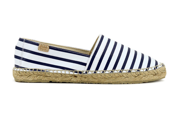 Castell Women's Navy Stripes Leather Espadrilles