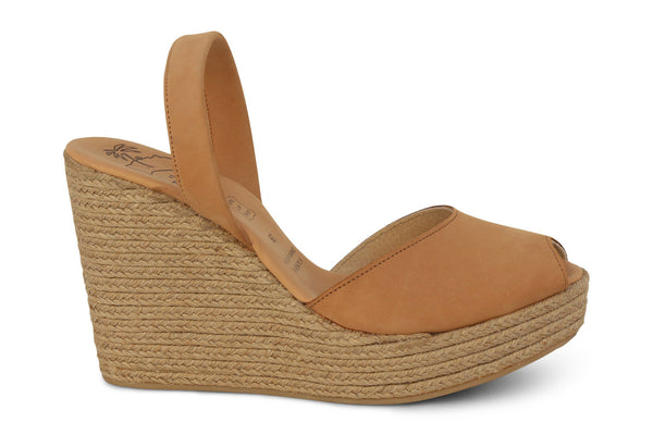 Mibo Avarcas Tan Espadrille Wedge Leather Slingback Sandals