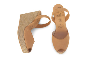 Mibo Avarcas Tan Espadrille Wedge Leather Slingback Sandals