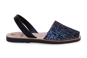 Mibo Avarcas Black Multi Glitter Menorcan Sandals