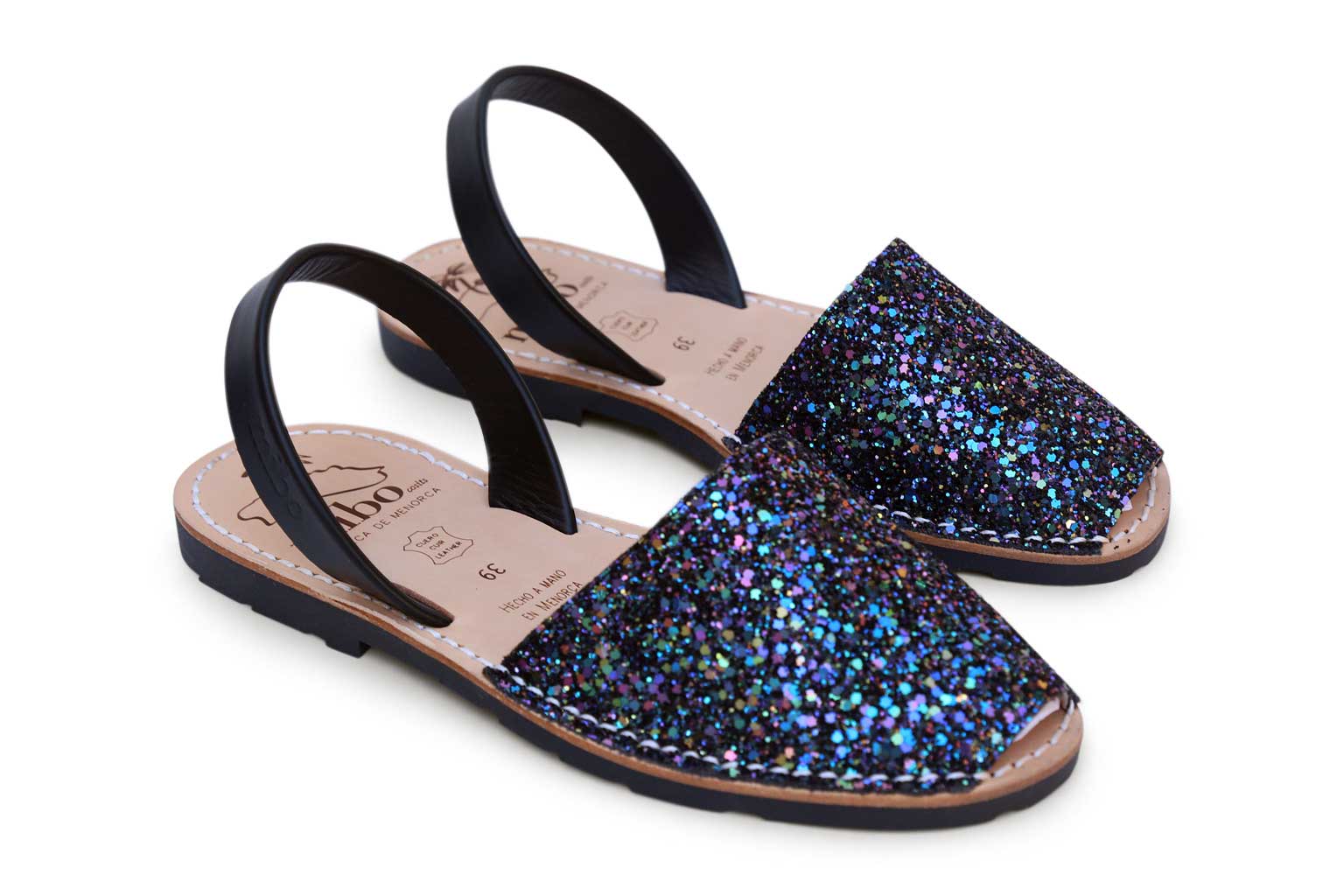 Mibo Avarcas Black Multi Glitter Menorcan Sandals