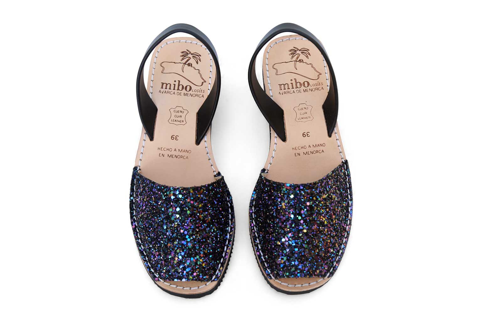 Mibo Avarcas Black Multi Glitter Wedges Menorcan Sandals