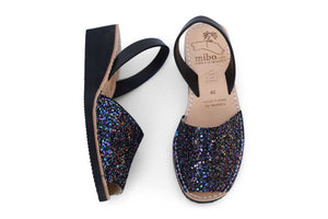 Mibo Avarcas Black Multi Glitter Wedges Menorcan Sandals