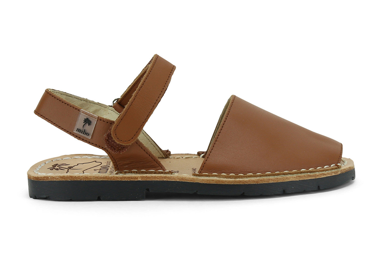 Mibo Avarcas Kids Hook and Loop Brown Leather Slingback Sandals