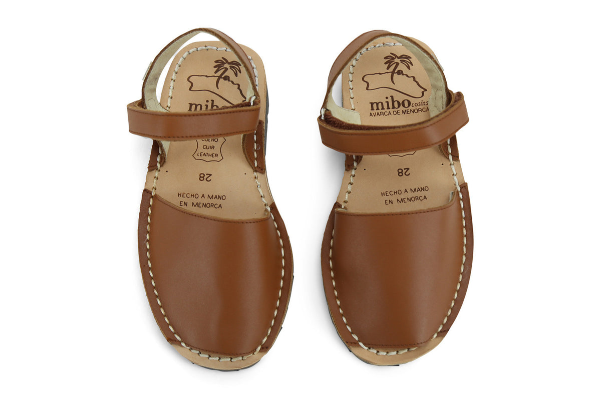 Mibo Avarcas Kids Hook and Loop Brown Leather Slingback Sandals - THE ...