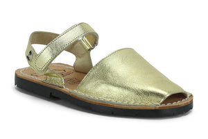 Mibo Avarcas Kids Hook and Loop Gold Leather Slingback Sandals