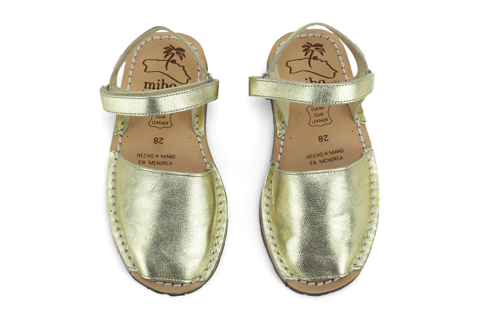 Mibo Avarcas Kids Hook and Loop Gold Leather Slingback Sandals