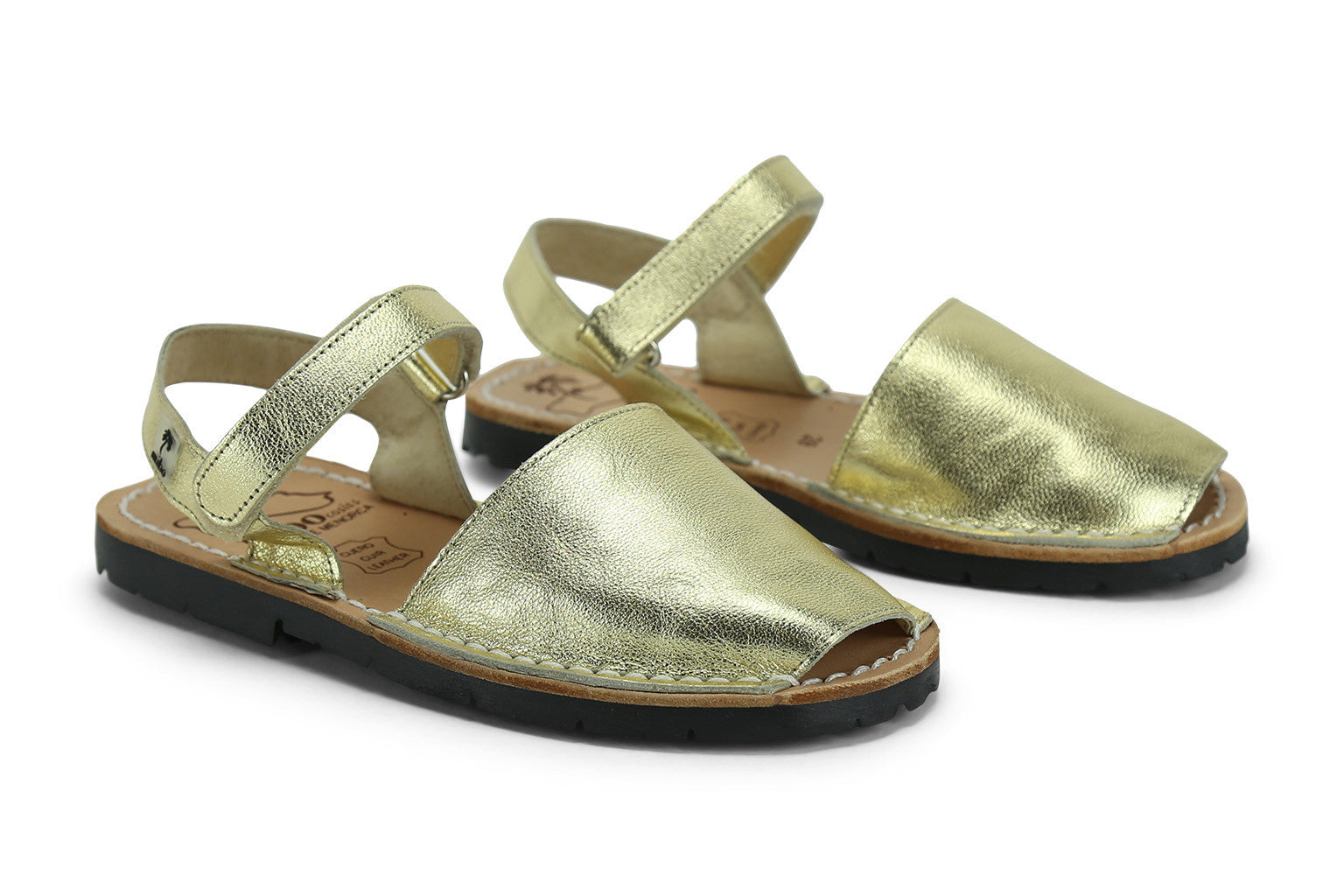 Mibo Avarcas Kids Hook and Loop Gold Leather Slingback