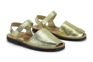 Mibo Avarcas Kids Hook and Loop Gold Leather Slingback Sandals