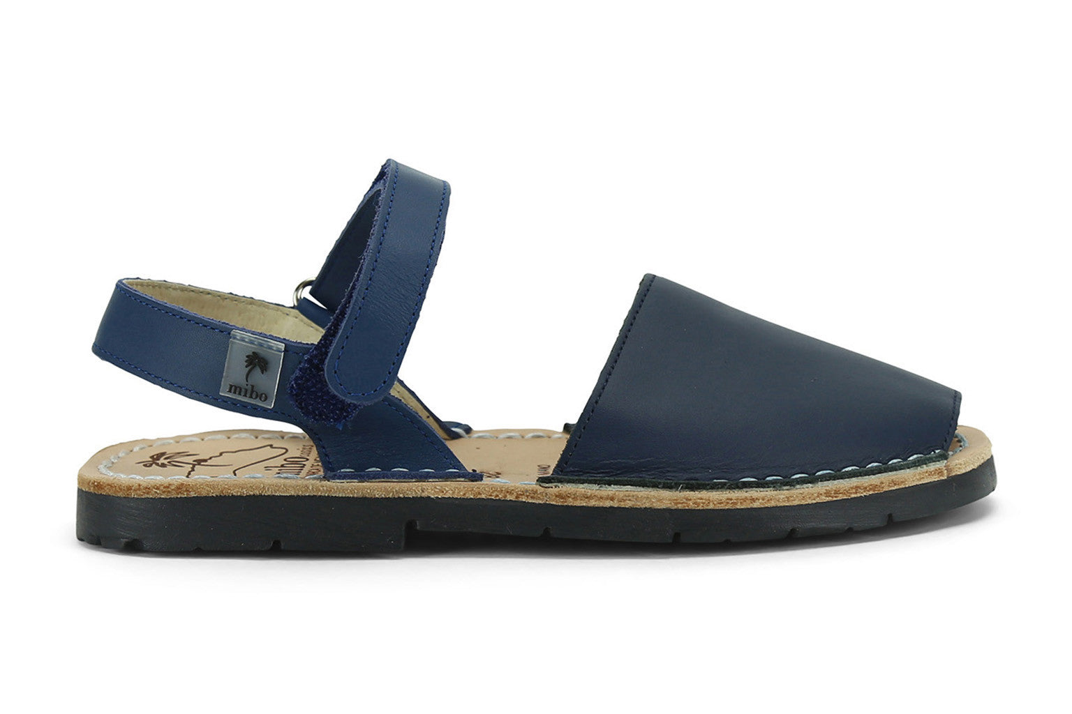 Mibo Avarcas Kids Hook and Loop Navy Leather Slingback Sandals