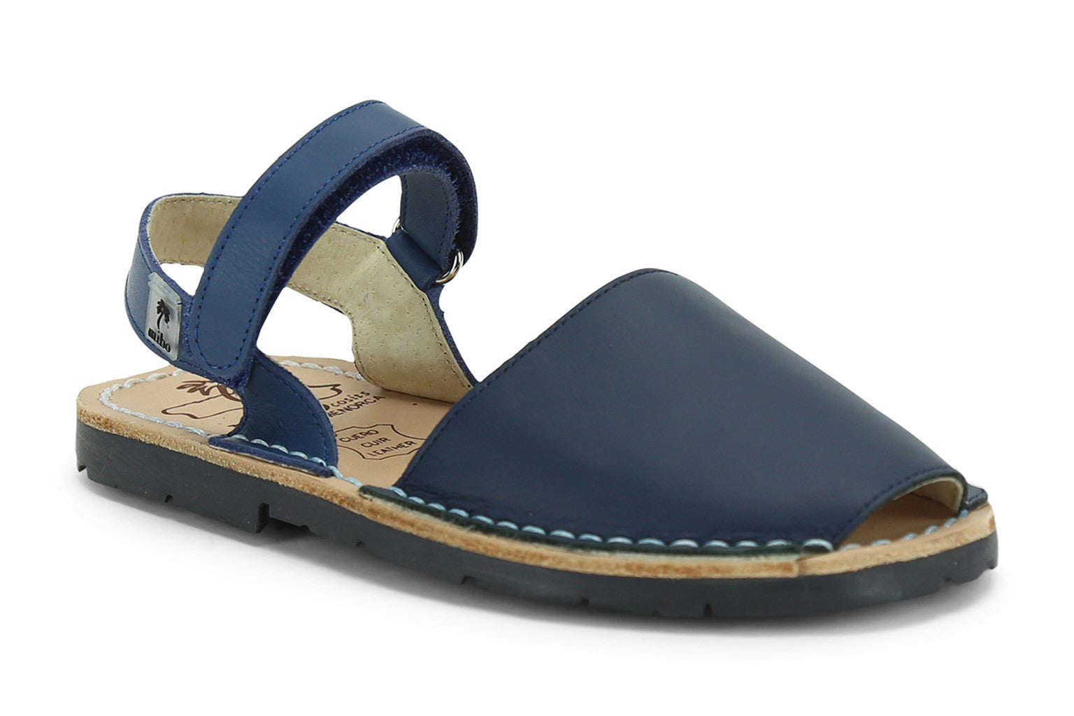 Mibo Avarcas Kids Hook and Loop Navy Leather Slingback Sandals