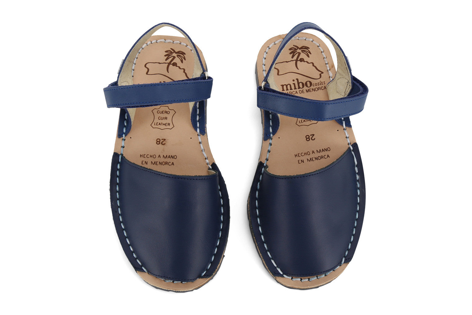 Mibo Avarcas Kids Hook and Loop Navy Leather Slingback Sandals