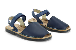 Mibo Avarcas Kids Hook and Loop Navy Leather Slingback Sandals