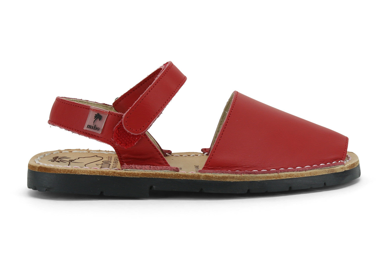 Mibo Avarcas Kids Hook and Loop Red Leather Slingback Sandals 
