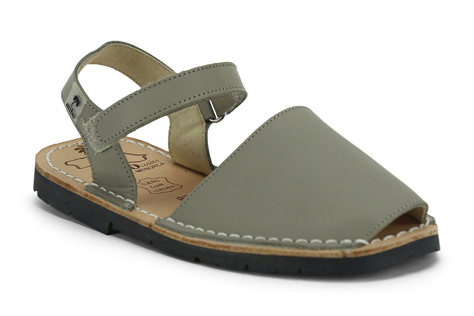 Mibo Avarcas Kids Hook and Loop Taupe Leather Slingback Sandals