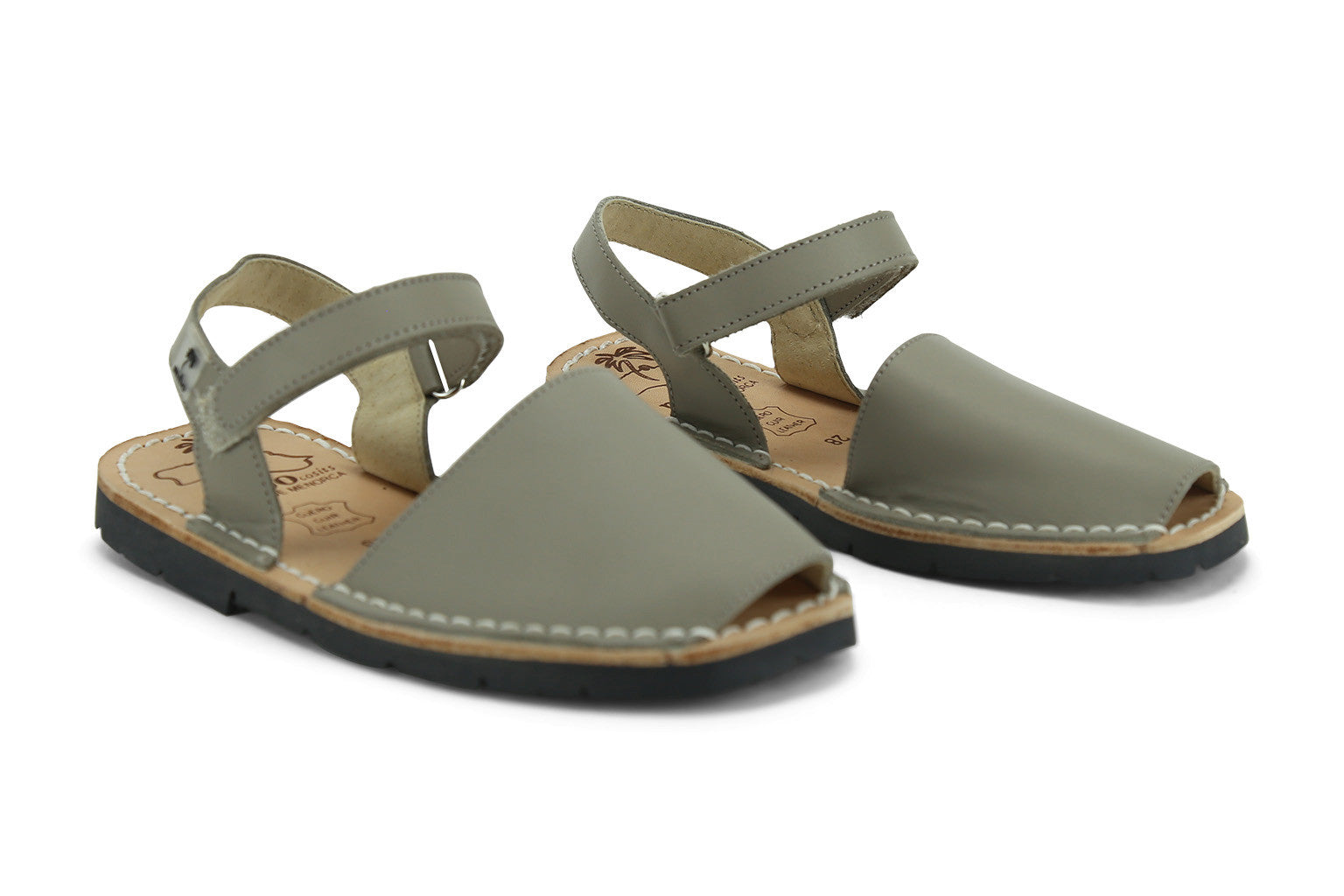 Mibo Avarcas Kids Hook and Loop Taupe Leather Slingback Sandals