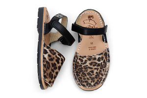Mibo Leopard Print Hook & Loop Menorcan Sandals
