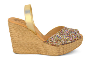 Mibo Avarcas Multi Glitter Espadrille Wedge Slingback Sandals